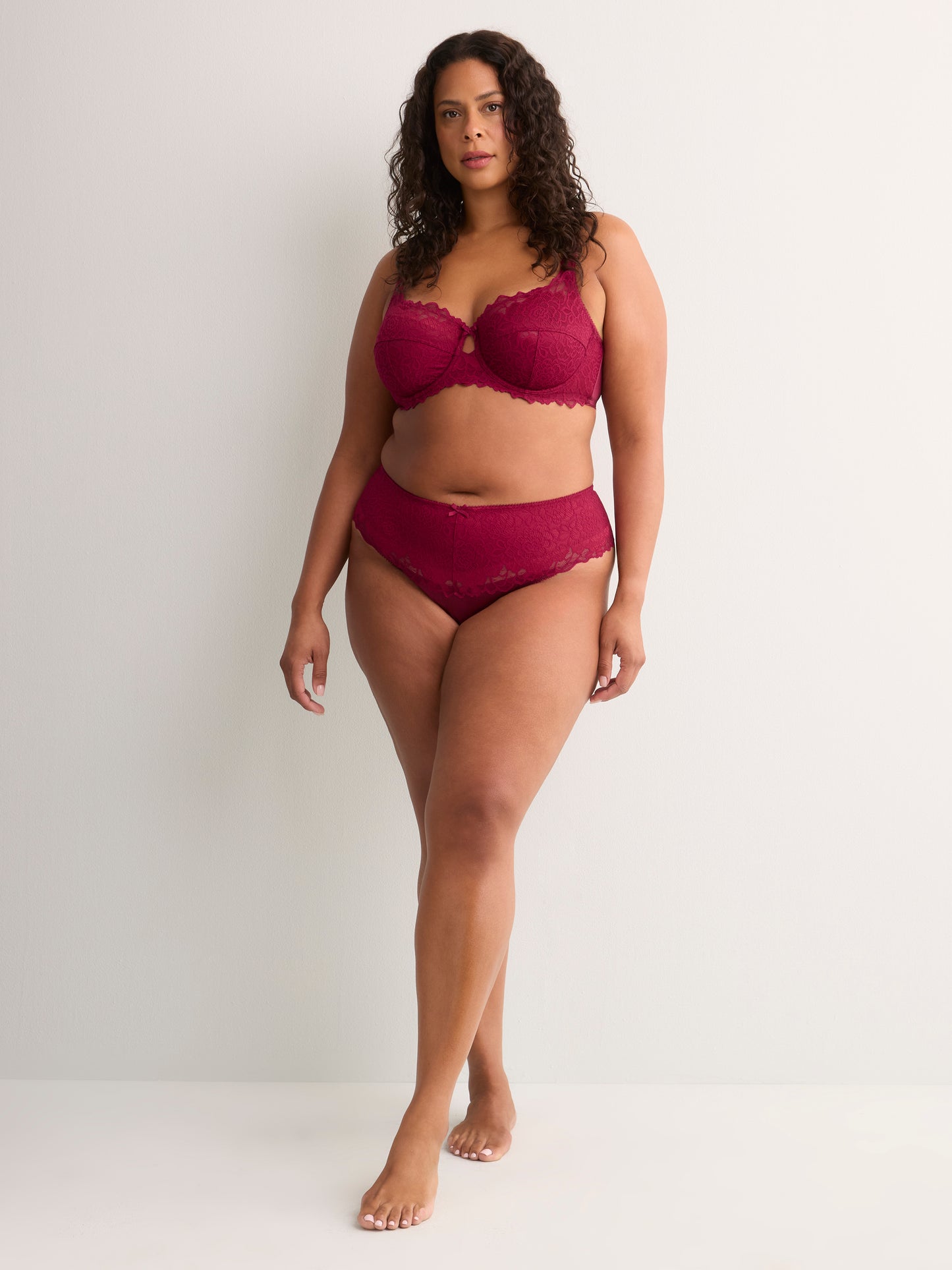 Red Microfibre Thong with Wide Lace Waistband - Déesse