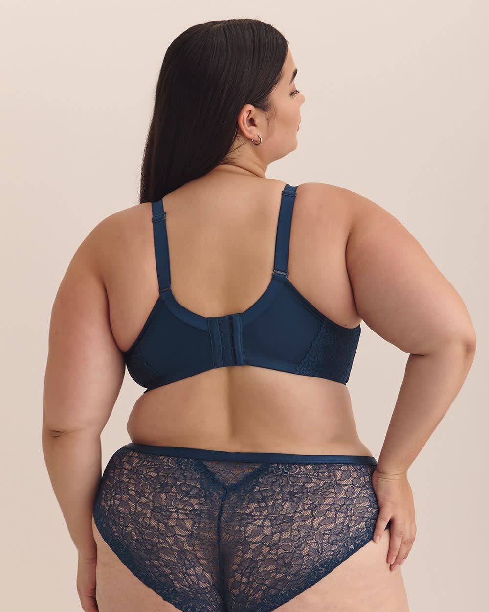 Blue Wireless Plunge Satin Bra with Lace - Déesse Collection