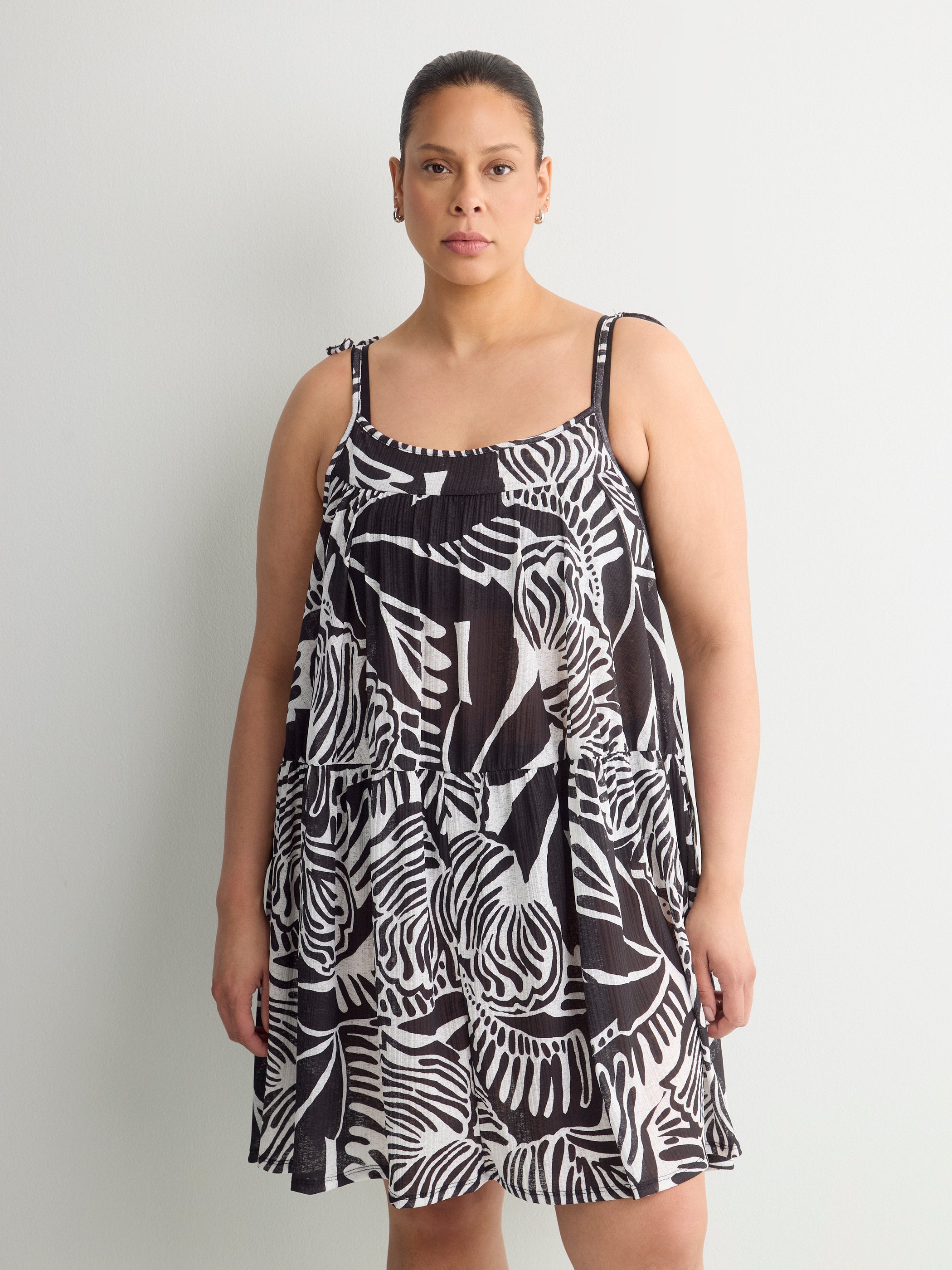 Pleated Sleeveless Onion-Skin Cover-Up Dress