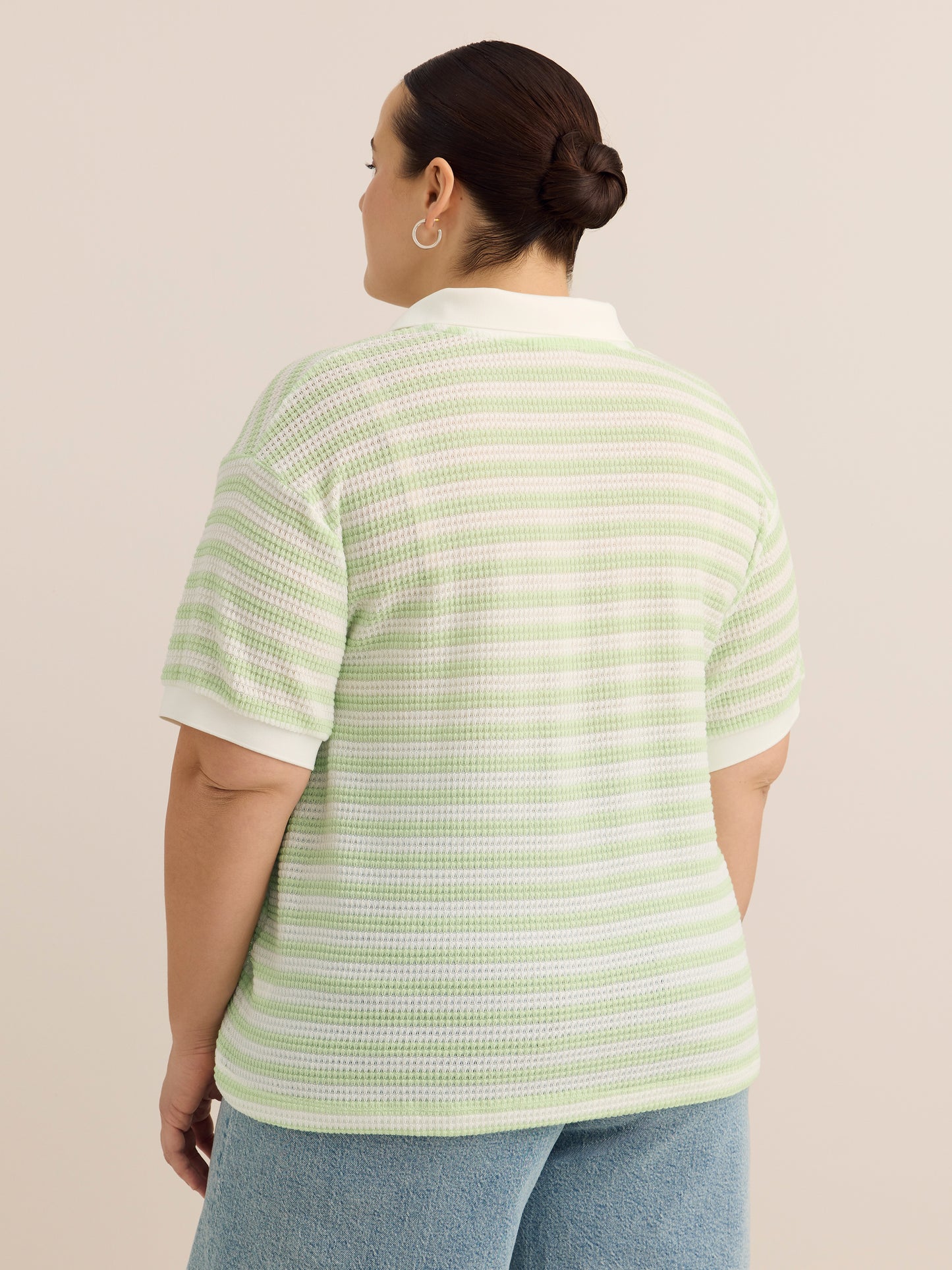 Striped Crochet Johnny Collar Polo - Active Zone