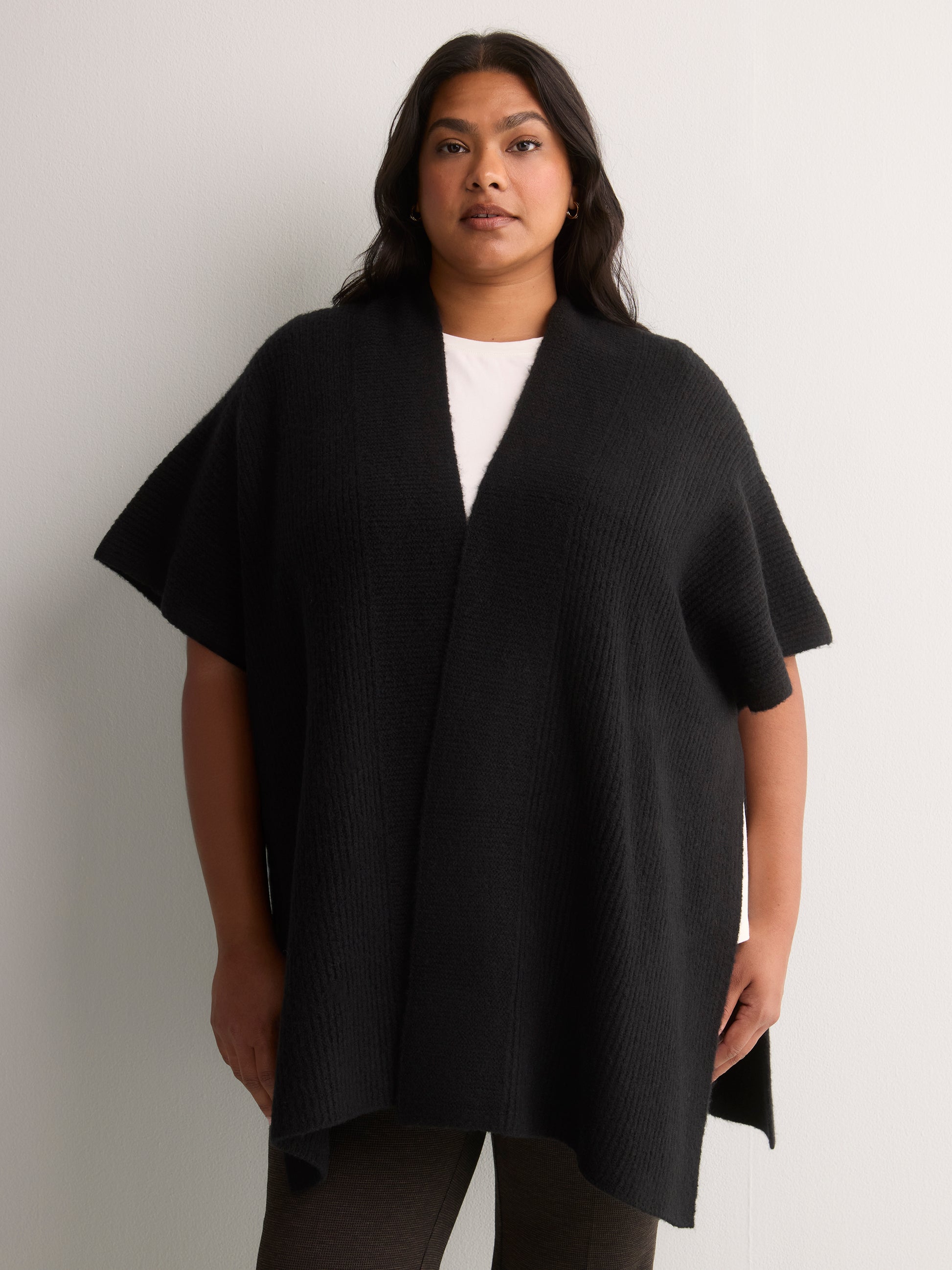 Ribbed Stitch Knit Cardigan Cape