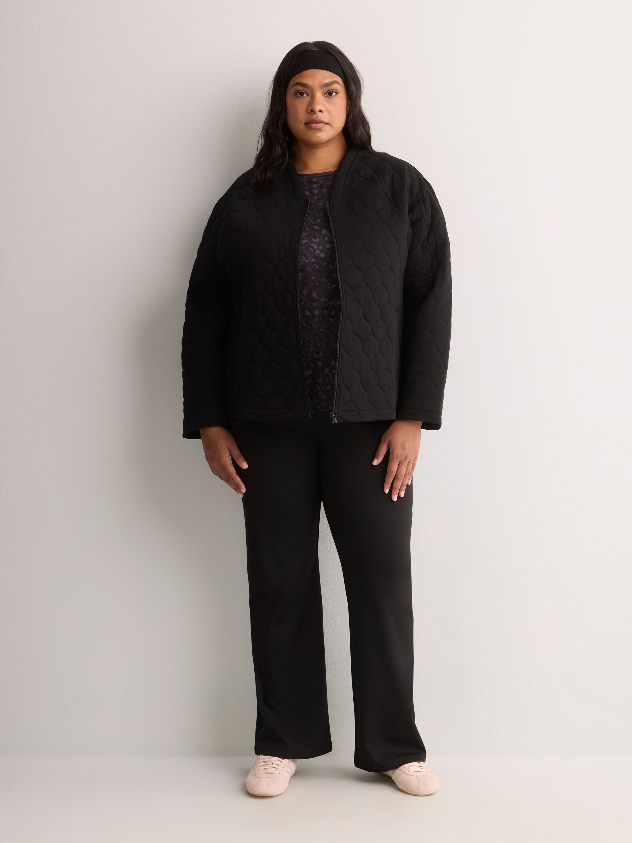 Black Quilted Straight-Fit Knit Jacket - Active Zone