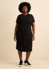 Black Ribbed French Terry Midi T-Shirt Dress - Active Zone