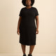 Black Ribbed French Terry Midi T-Shirt Dress - Active Zone
