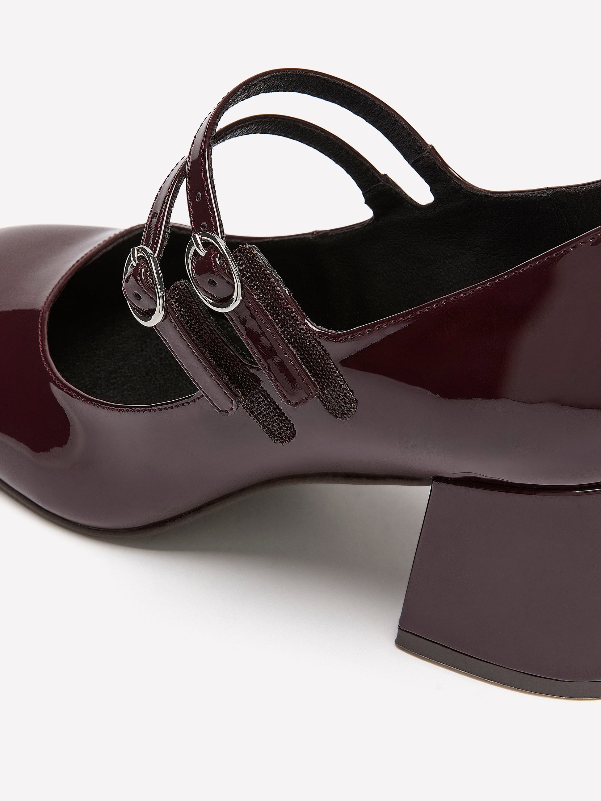 Extra Wide Width, Faux Leather High Block Heel Shoe with Double Strap