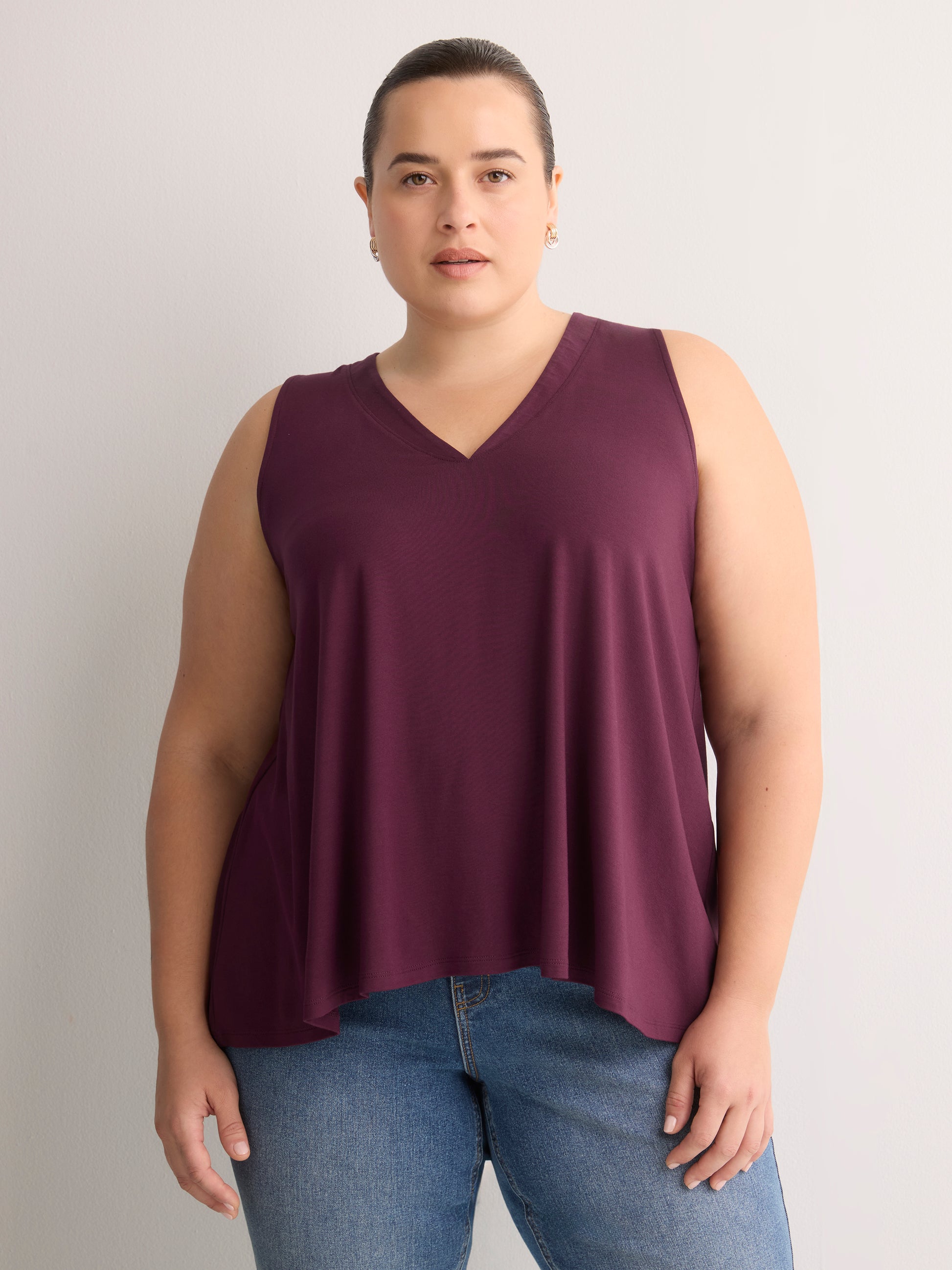 Sleeveless V-Neck Swing Top