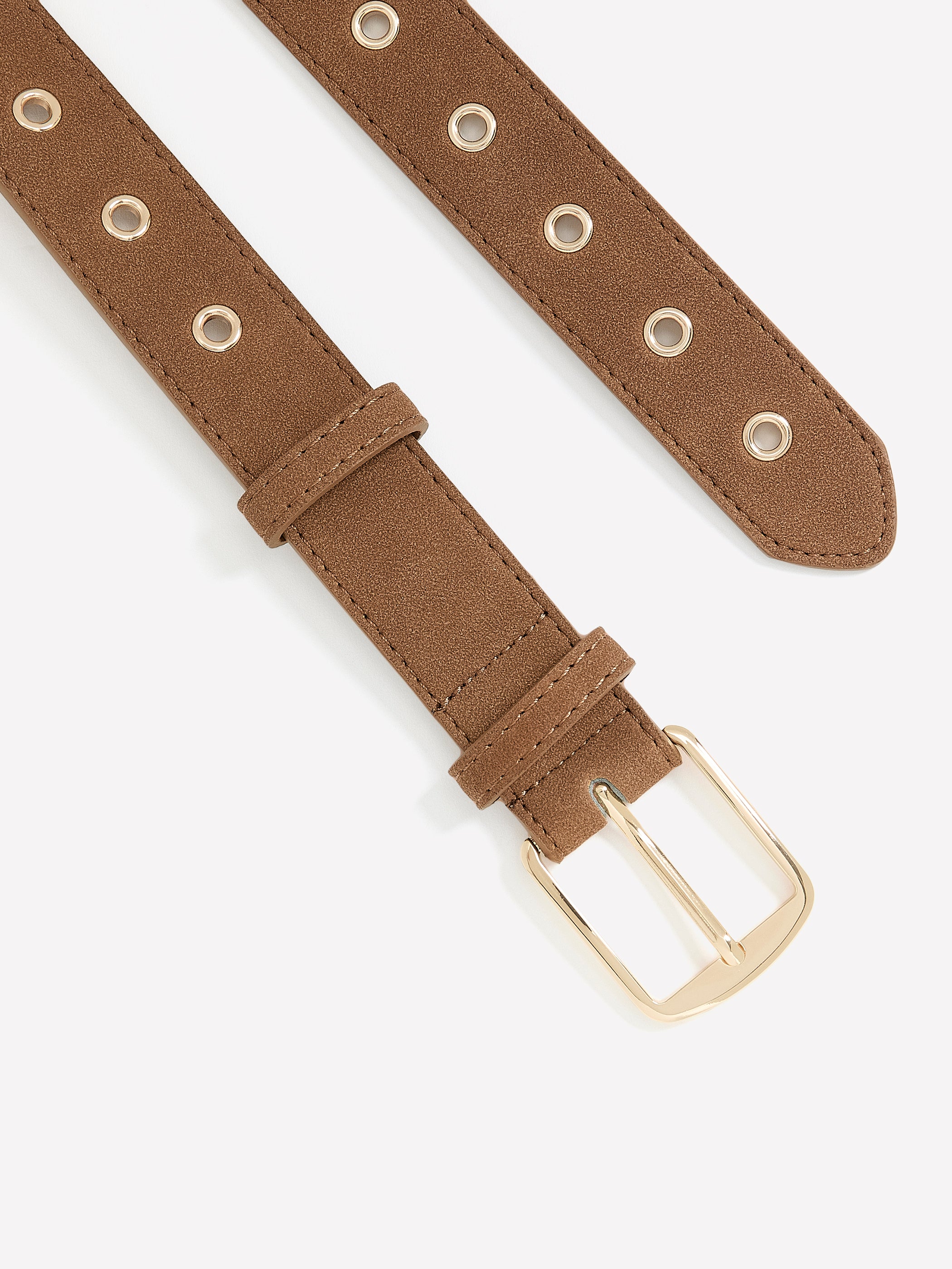 Cognac Faux-Suede Belt with Metallic Eyelet