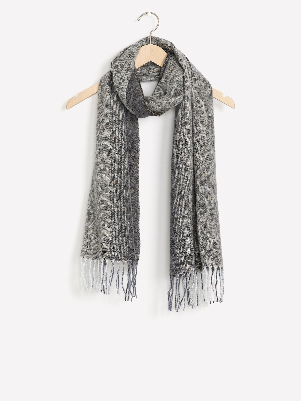 Ombre Grey Leopard Feather-Soft Winter Scarf