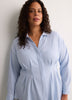 Soft Blue Textured Dropped-Shoulder Fit-and-Flare Shirt Blouse