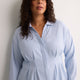 Soft Blue Textured Dropped-Shoulder Fit-and-Flare Shirt Blouse