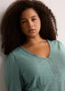 Slight Swing V-Neck Blouse with Crochet Tape
