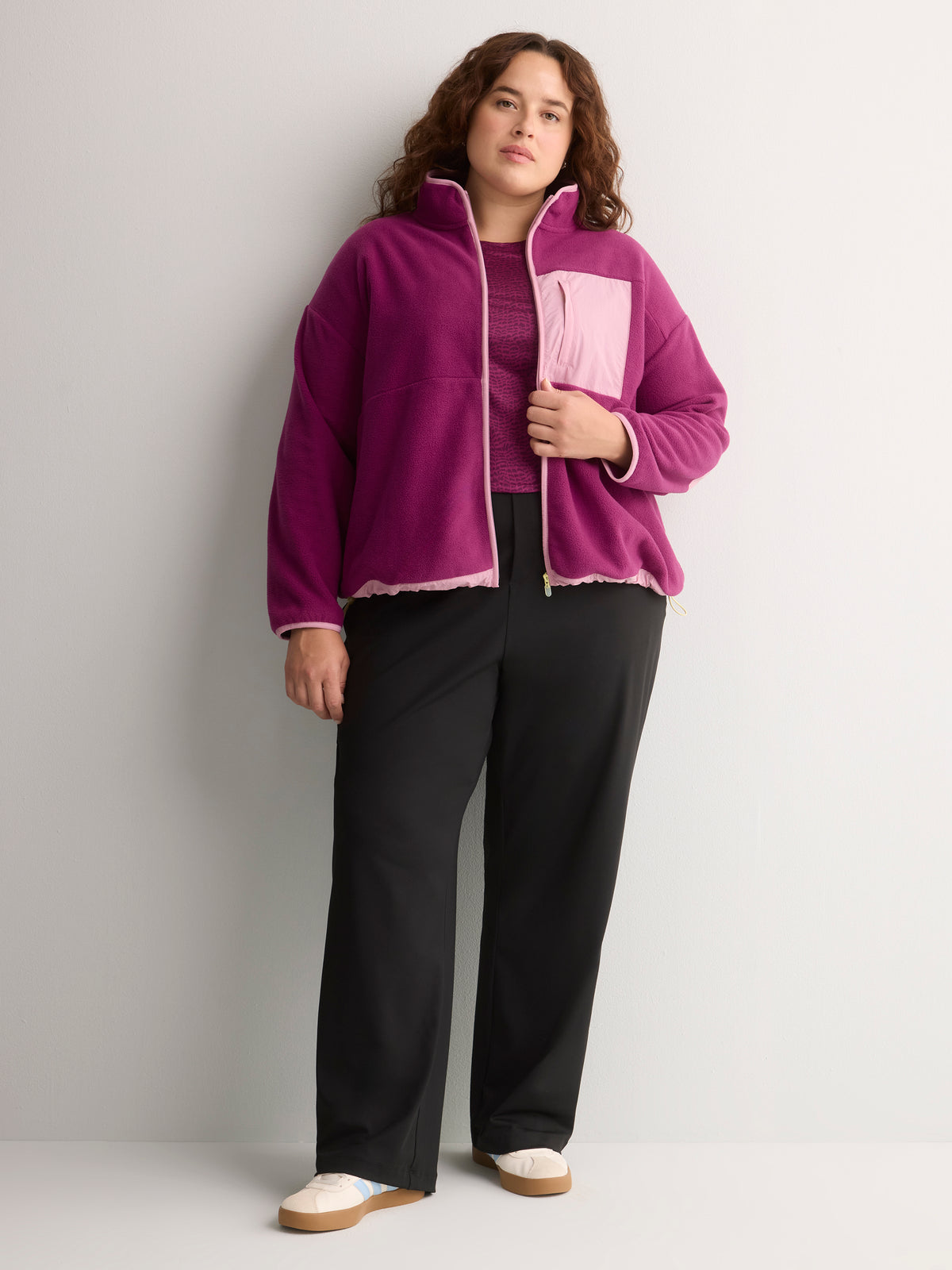 Short Polar Fleece Jacket with Contrast Trim - Active Zone