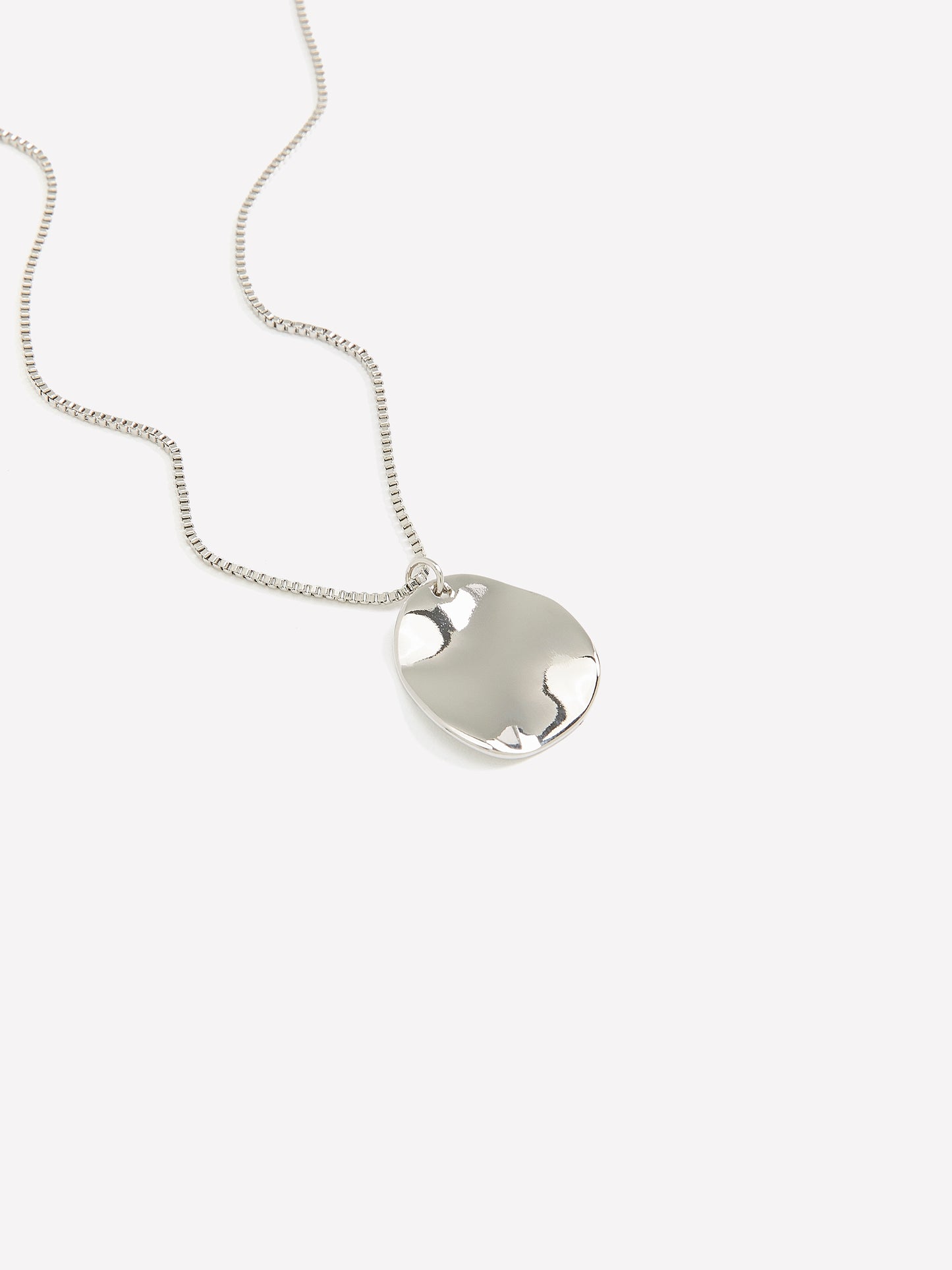 Long Silver Necklace with Hammered Charm