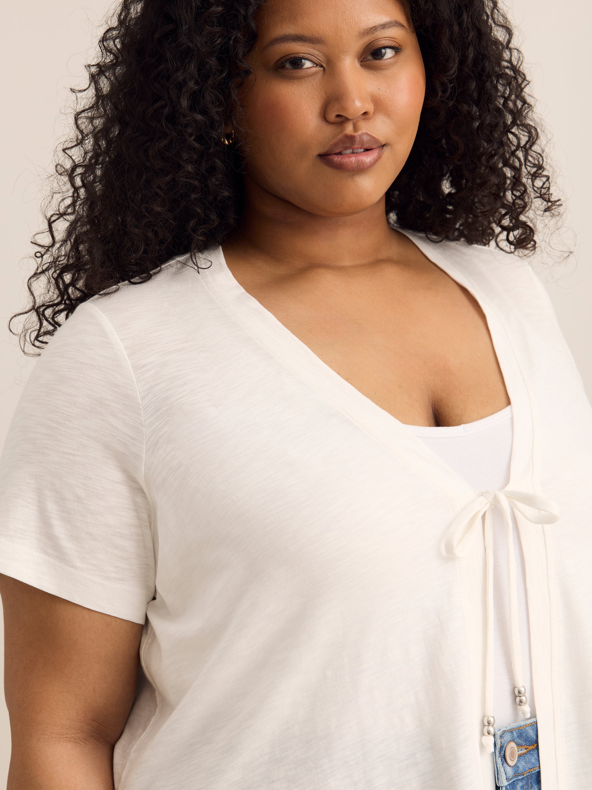 Tie-Front Short-Sleeve Cardigan