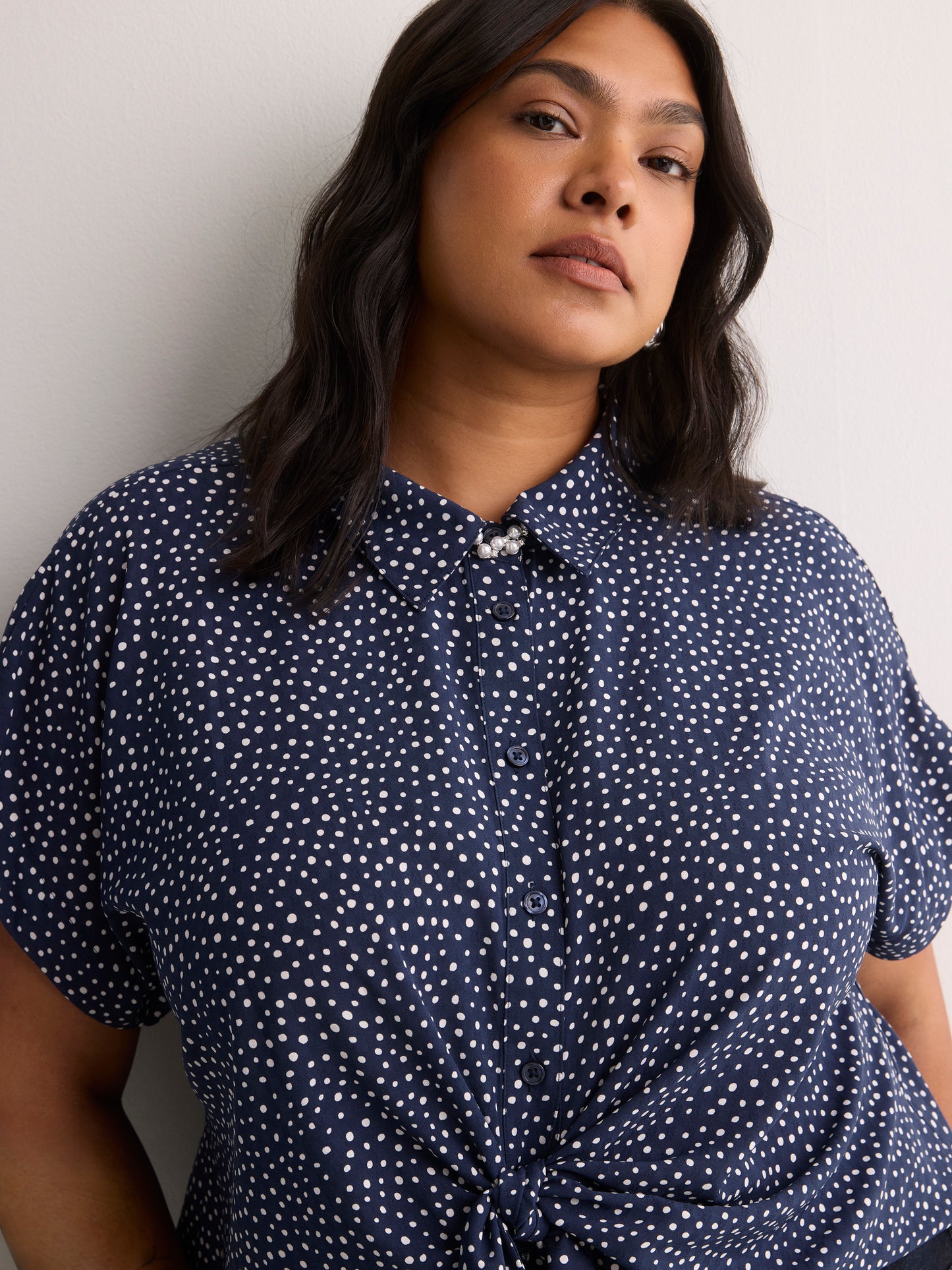 Knotted Buttoned-Down Blouse