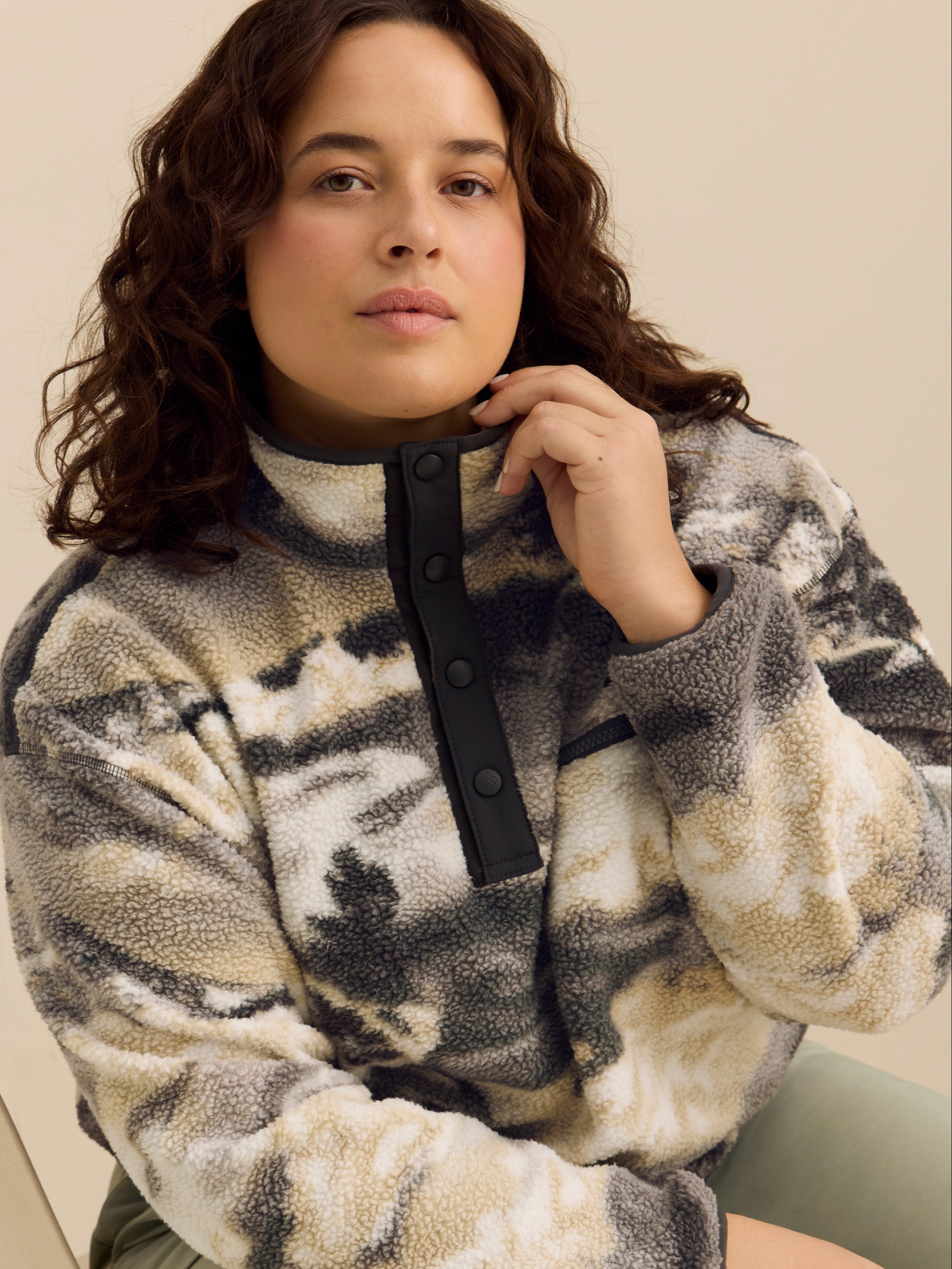 Columbia plus size cropped half snap sweater with chest pocket