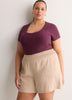 Ribbed Knit Fitted Short-Sleeve T-Shirt