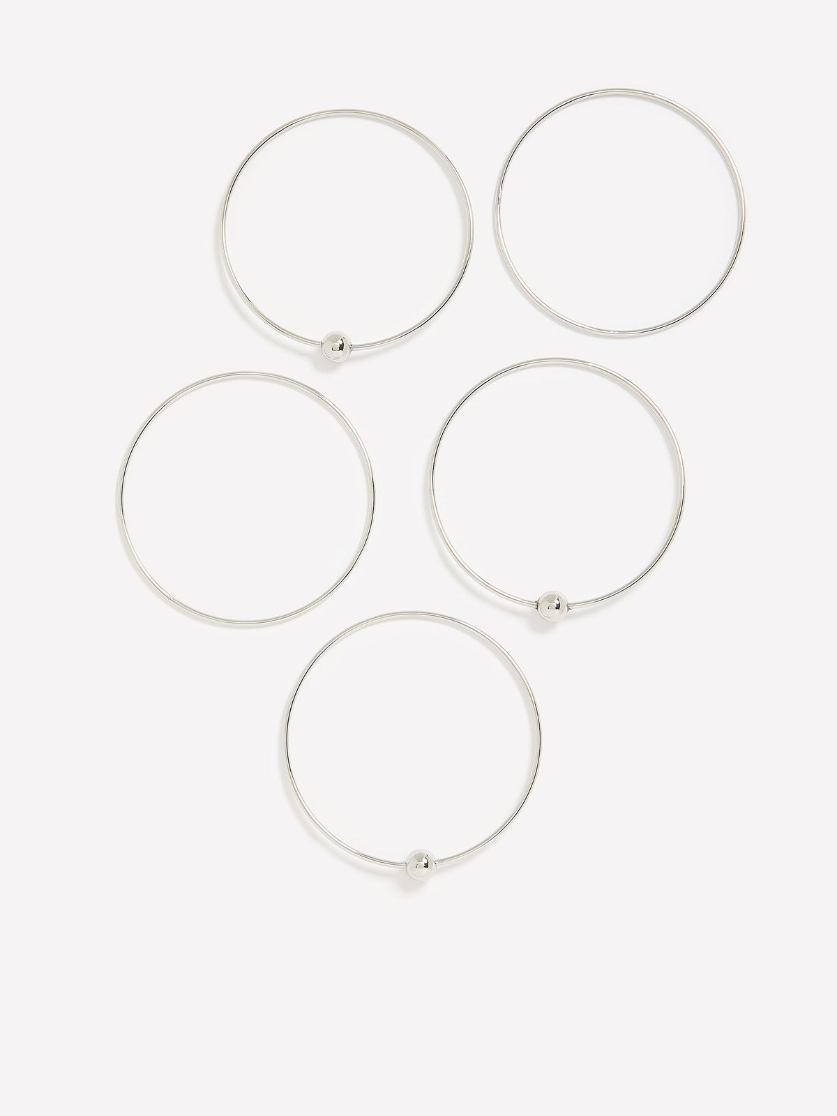 Slim Silver Bangles with Bead, Set of 5