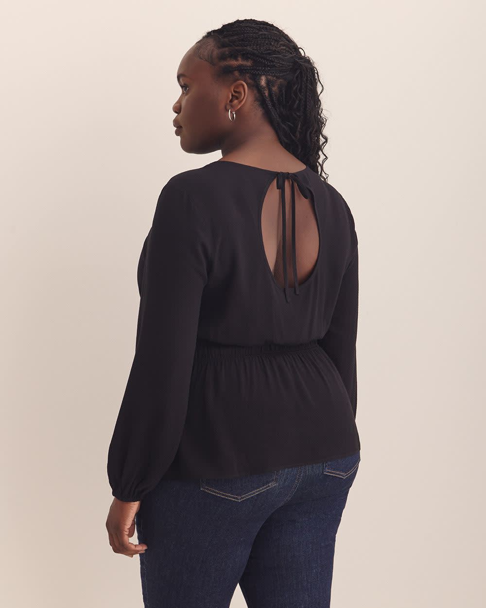 Crewneck Blouse with Smocking Waist - Addition Elle