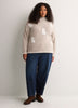 Beige Loose-Fit Mock-Neck Sweater with Embroidered Cats