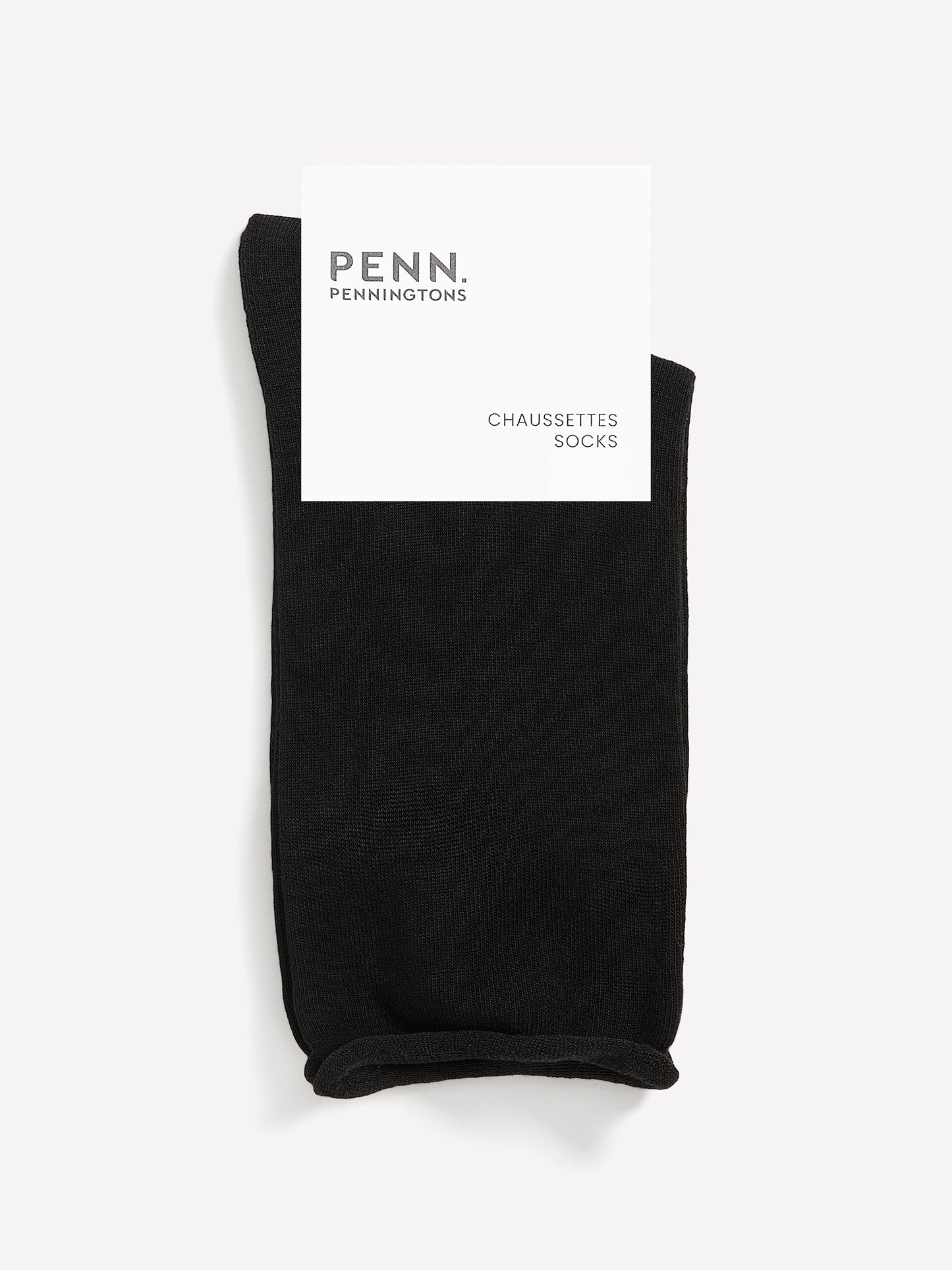 Black Basic Rolled-Edge Crew Socks