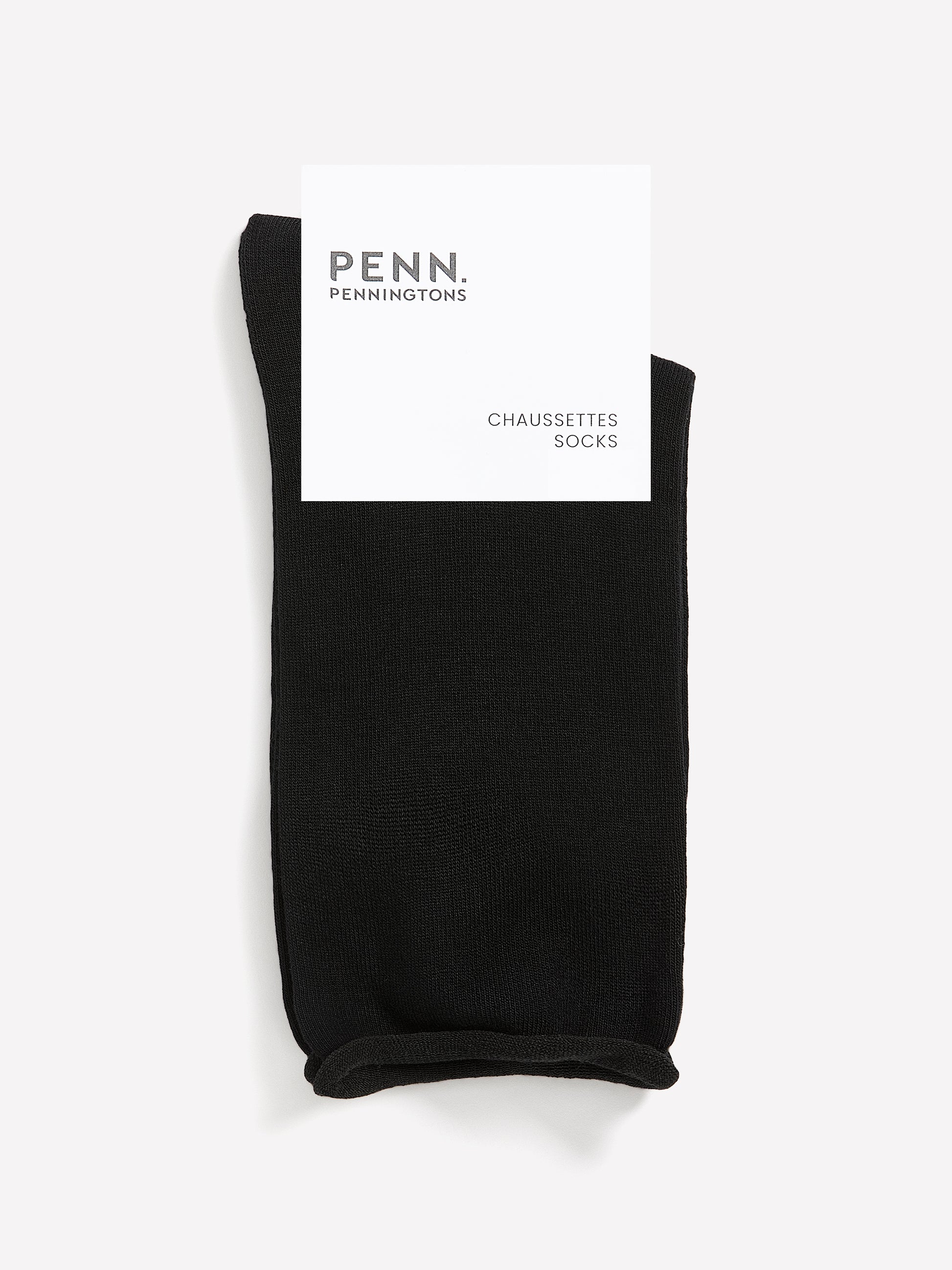 Black Basic Rolled-Edge Crew Socks
