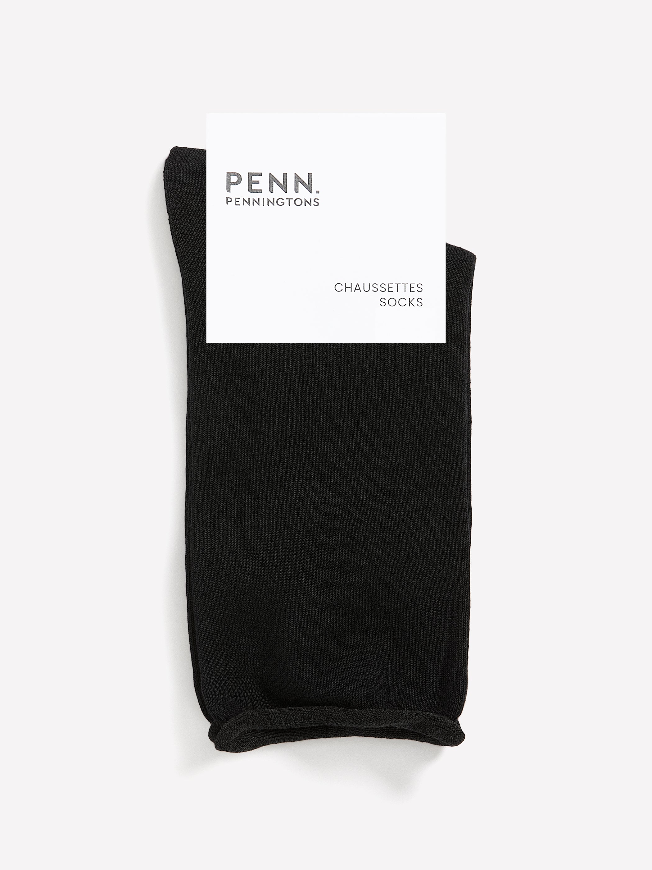 Black Basic Rolled-Edge Crew Socks