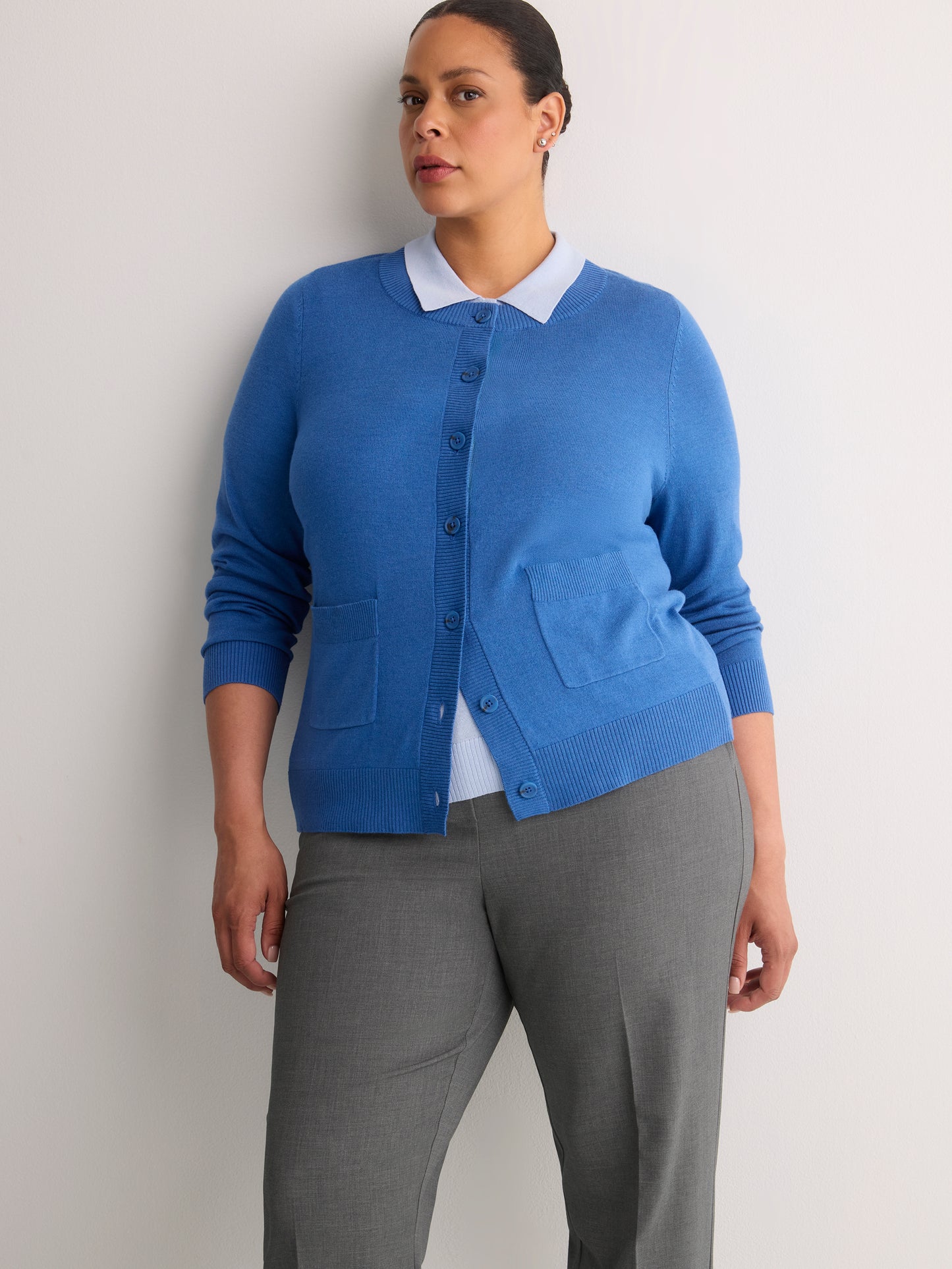 Petite, Heather Blue Straight-Leg Savvy II Pant