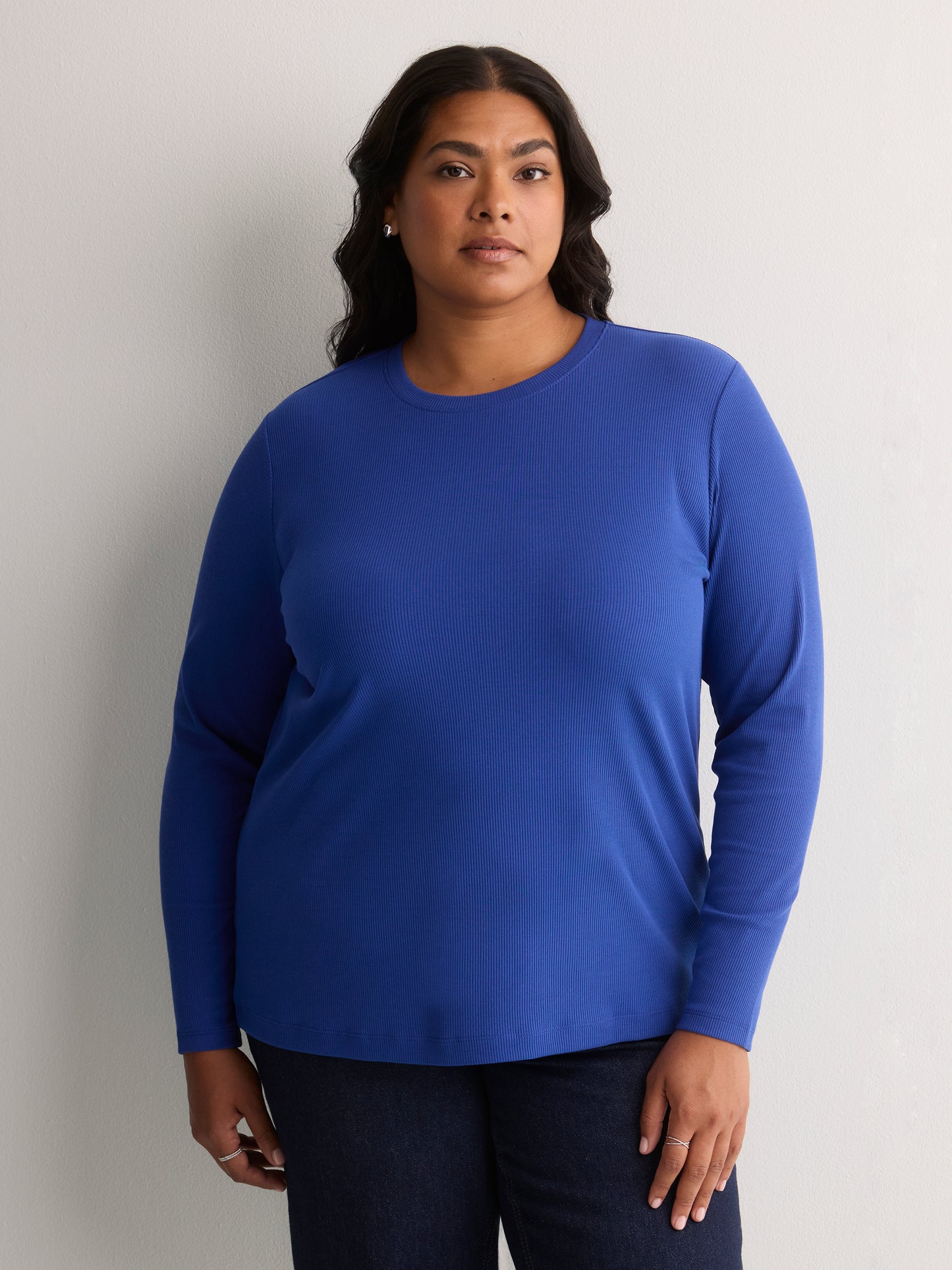 Boyfriend-Fit Long-Sleeve Rib Knit Tee