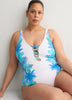Plunging Lace-Down One-Piece Swim Suit - Bleu by Rod Beattie