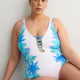 Plunging Lace-Down One-Piece Swim Suit - Bleu by Rod Beattie