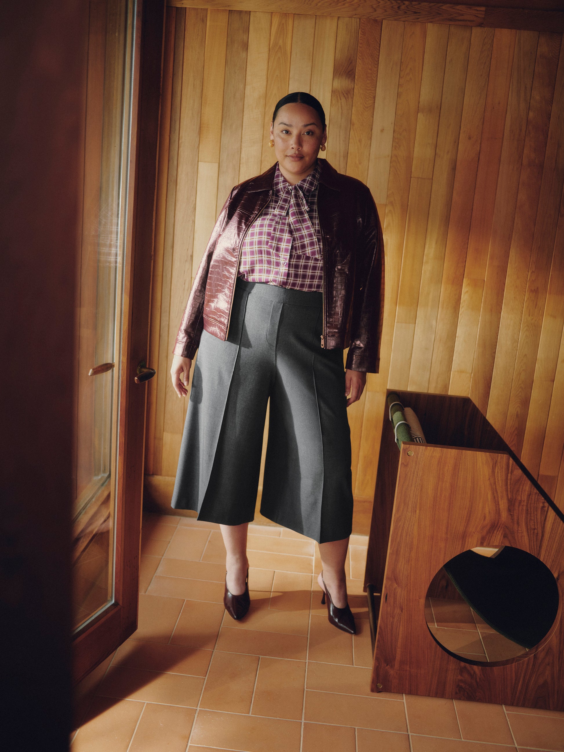 Pintuck Pull-On Crop Culotte Pant