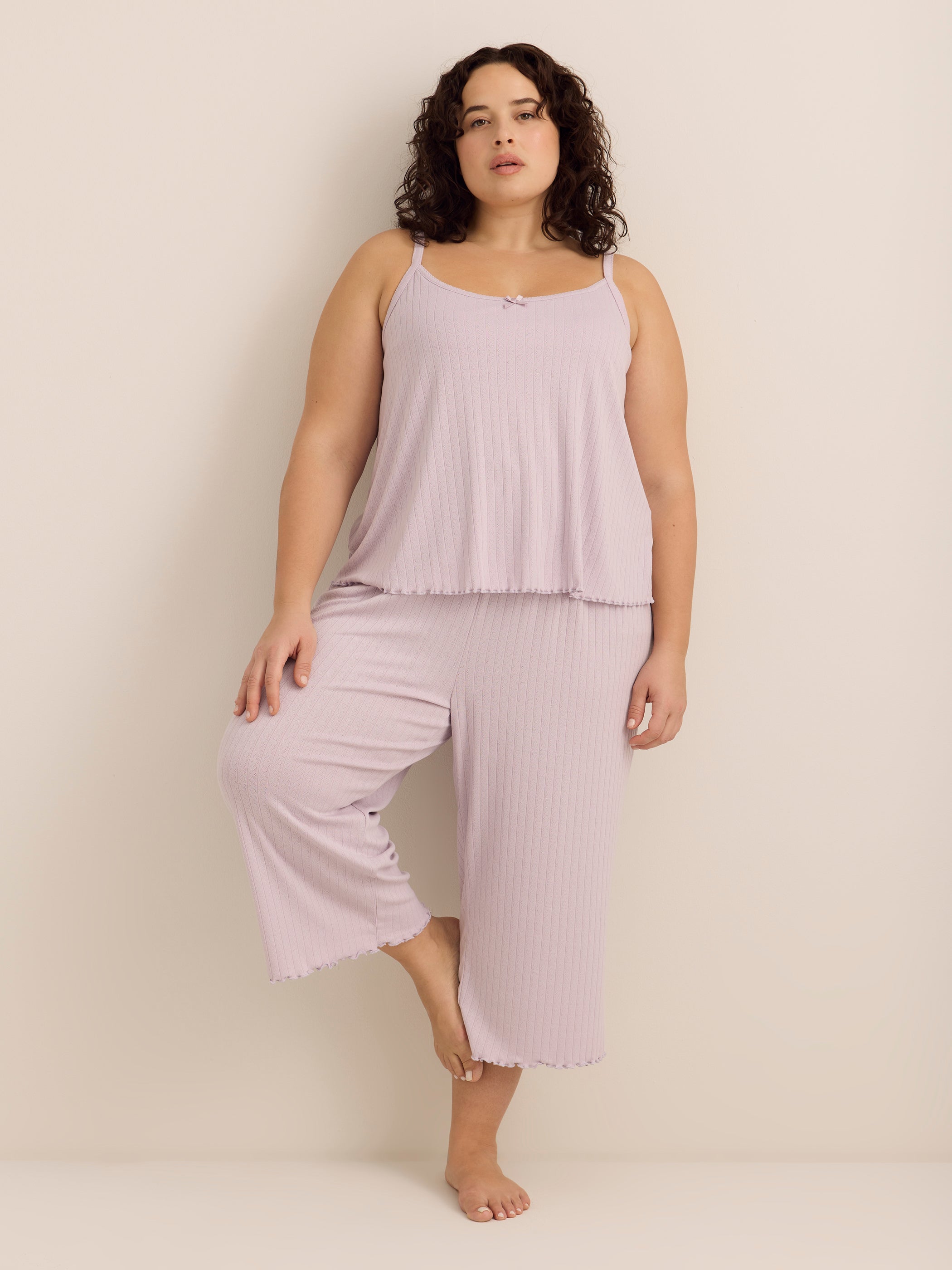 Lavender Pointelle Wide-Leg Capri Pyjama Pant - ti Voglio