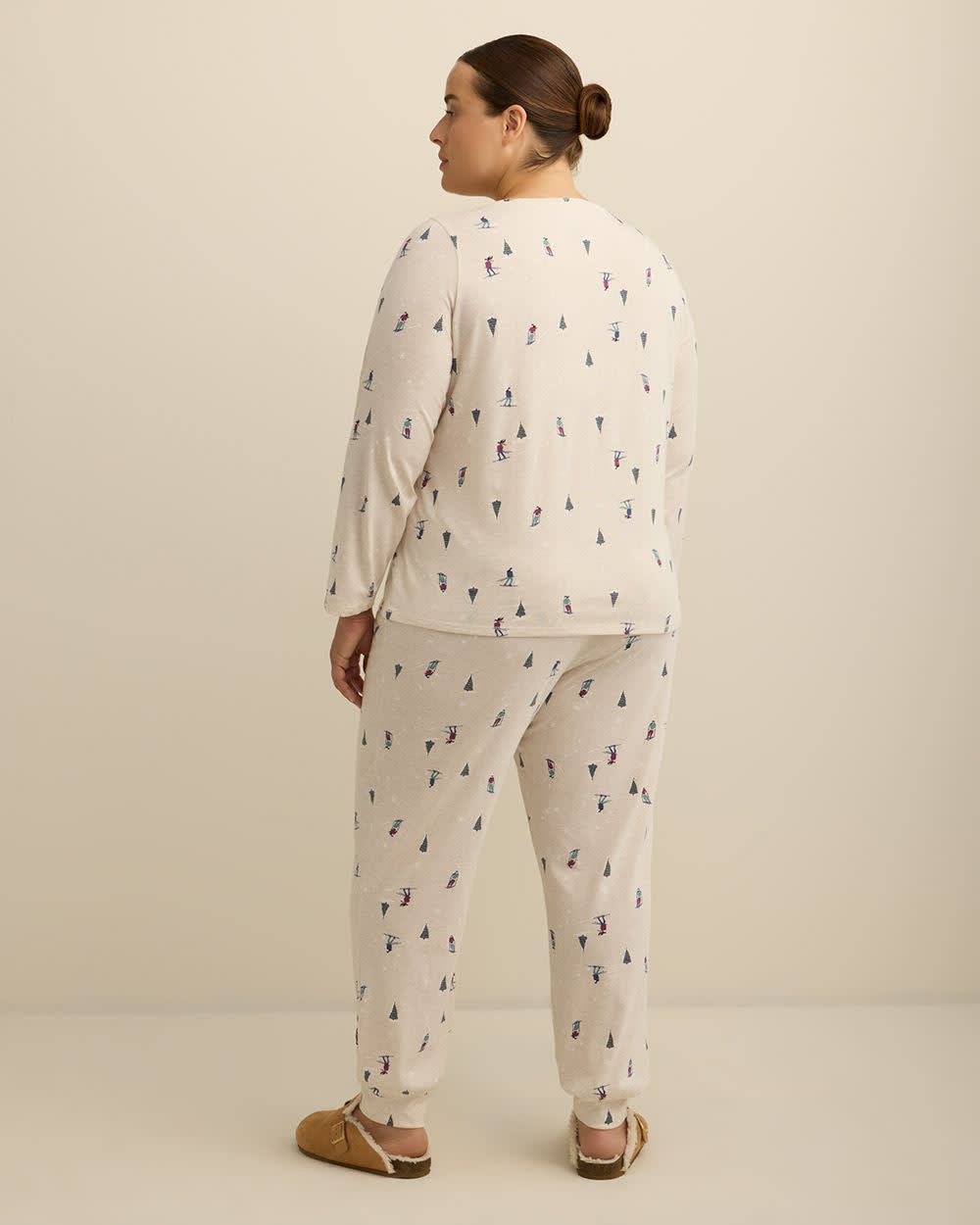 Ski Print Heather Knit Long-Sleeve Tee and Jogger Pant Pyjama Set - ti Voglio