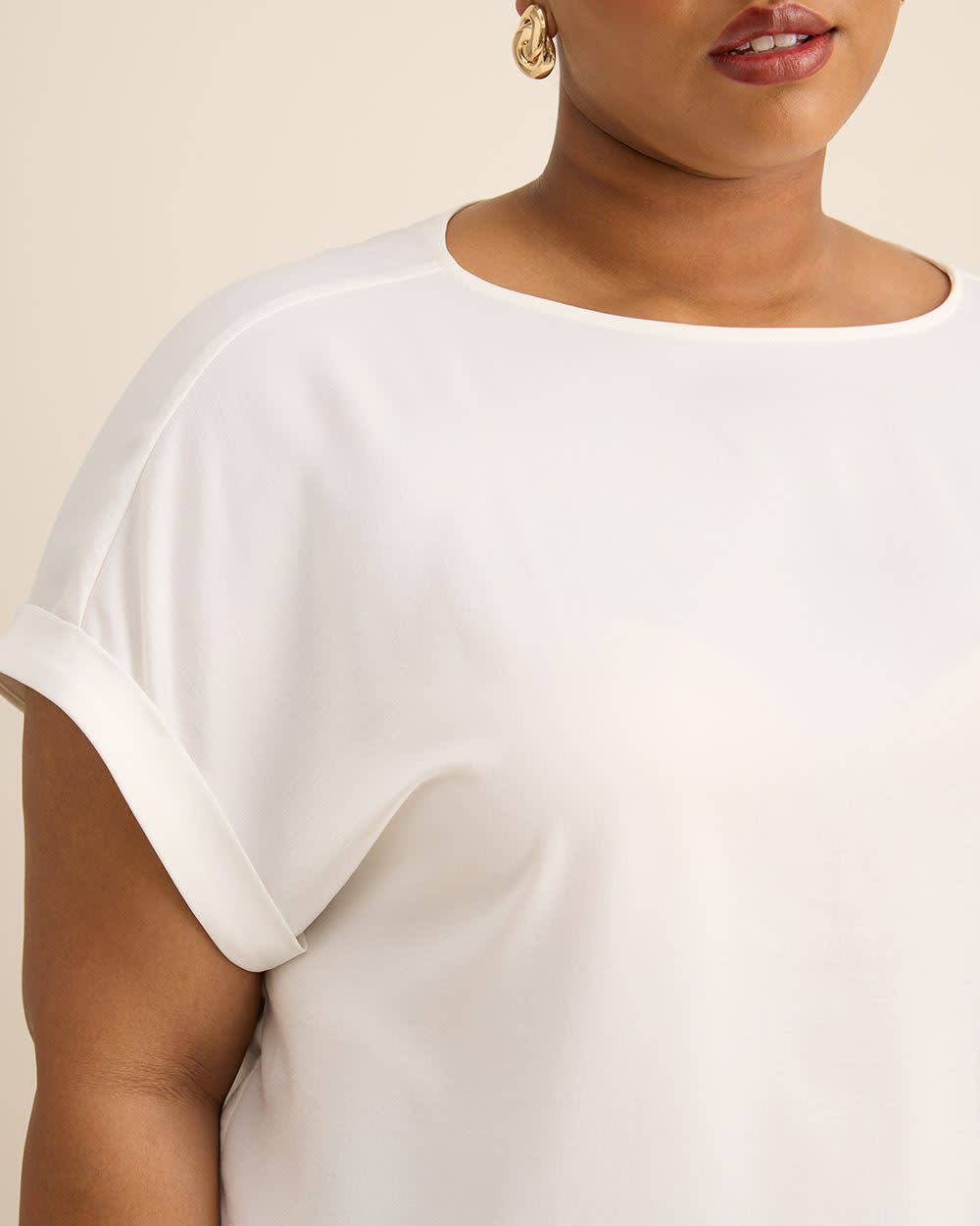 Satin Boat-Neck T-Shirt Blouse