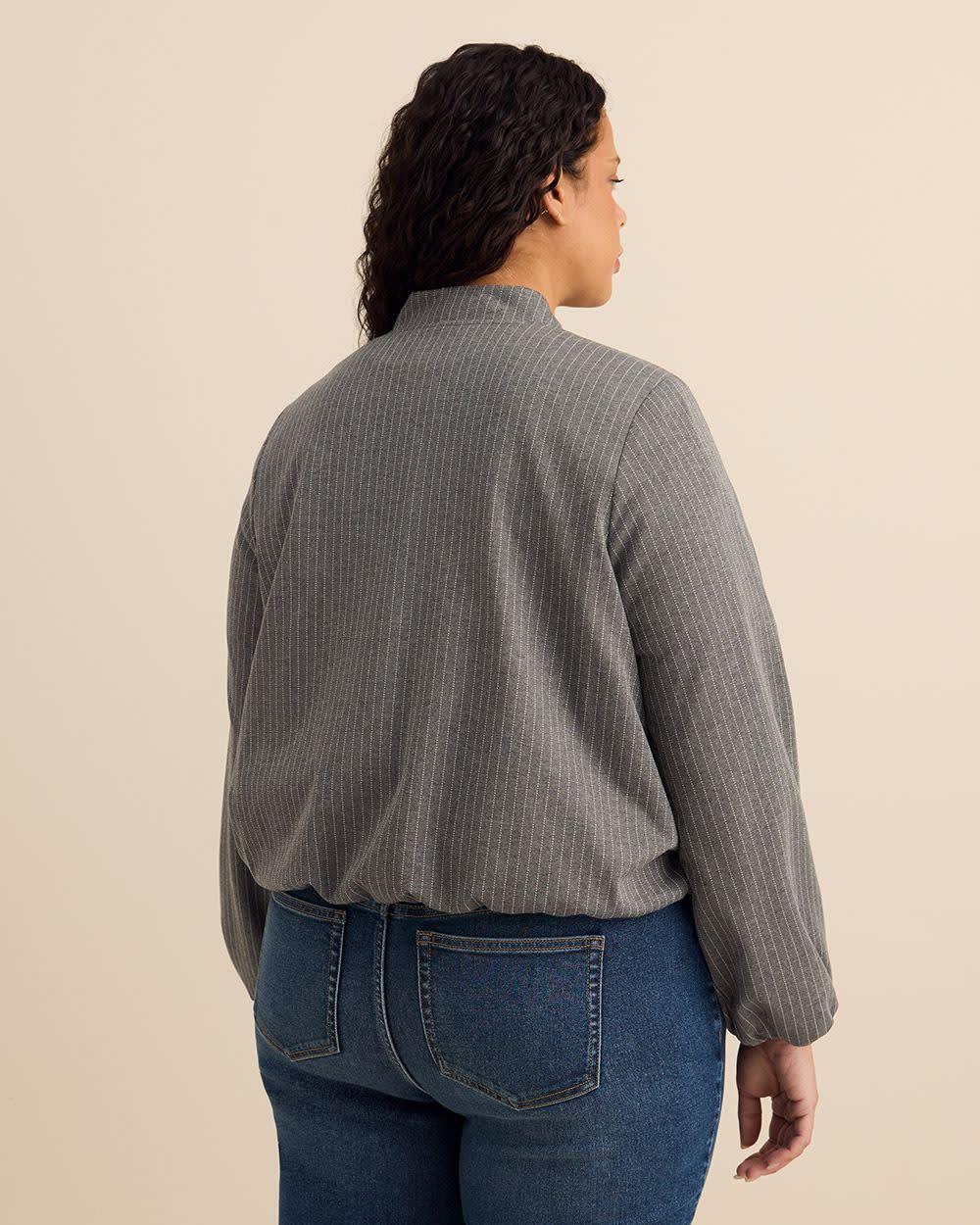 Grey Pinstripe Balloon-Hem Bomber Jacket