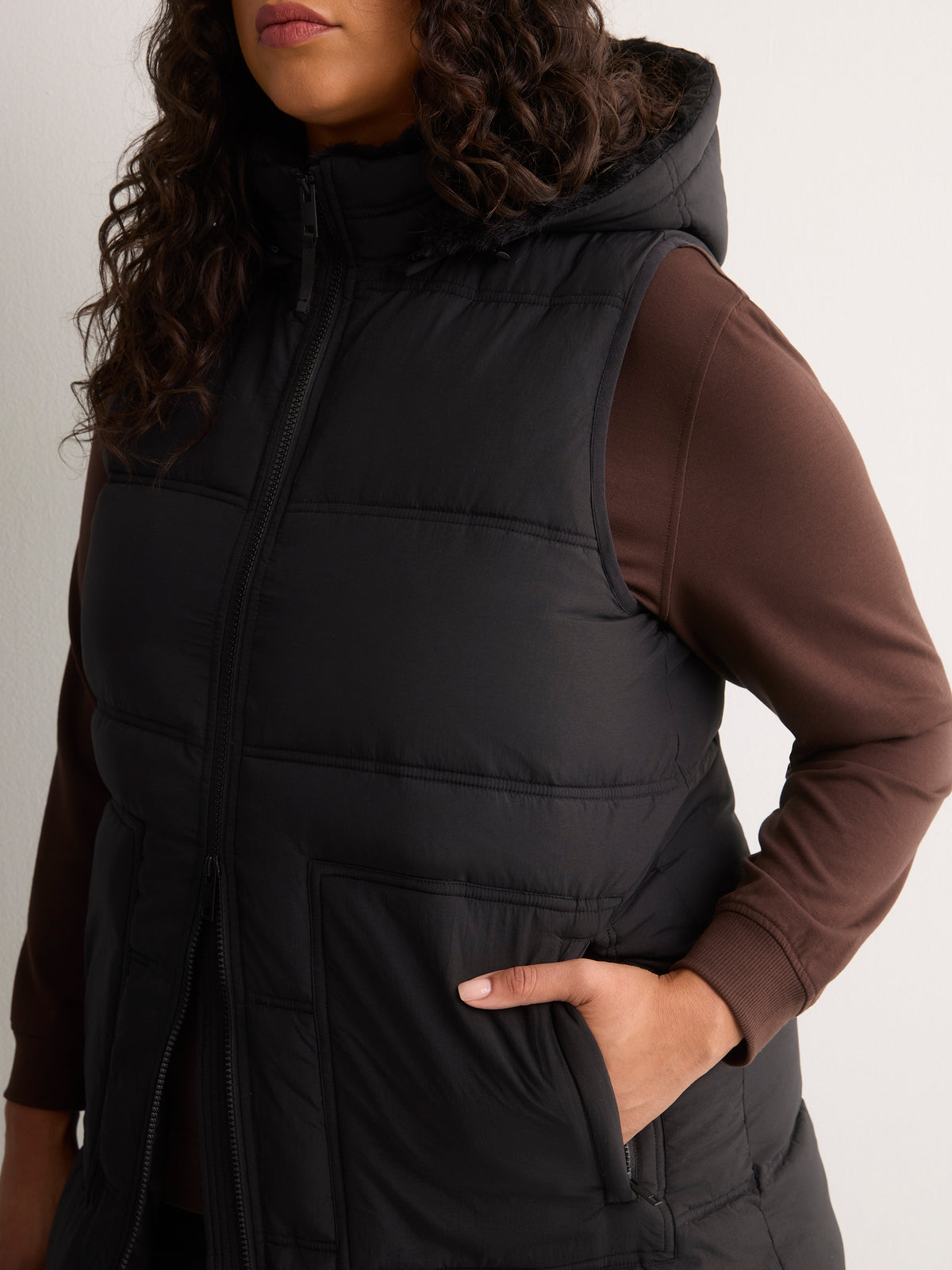Long Hooded Faux-Fur Lined Vest