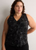 Responsible, Black Leaf-Print V-Neck Sleeveless Swing Top