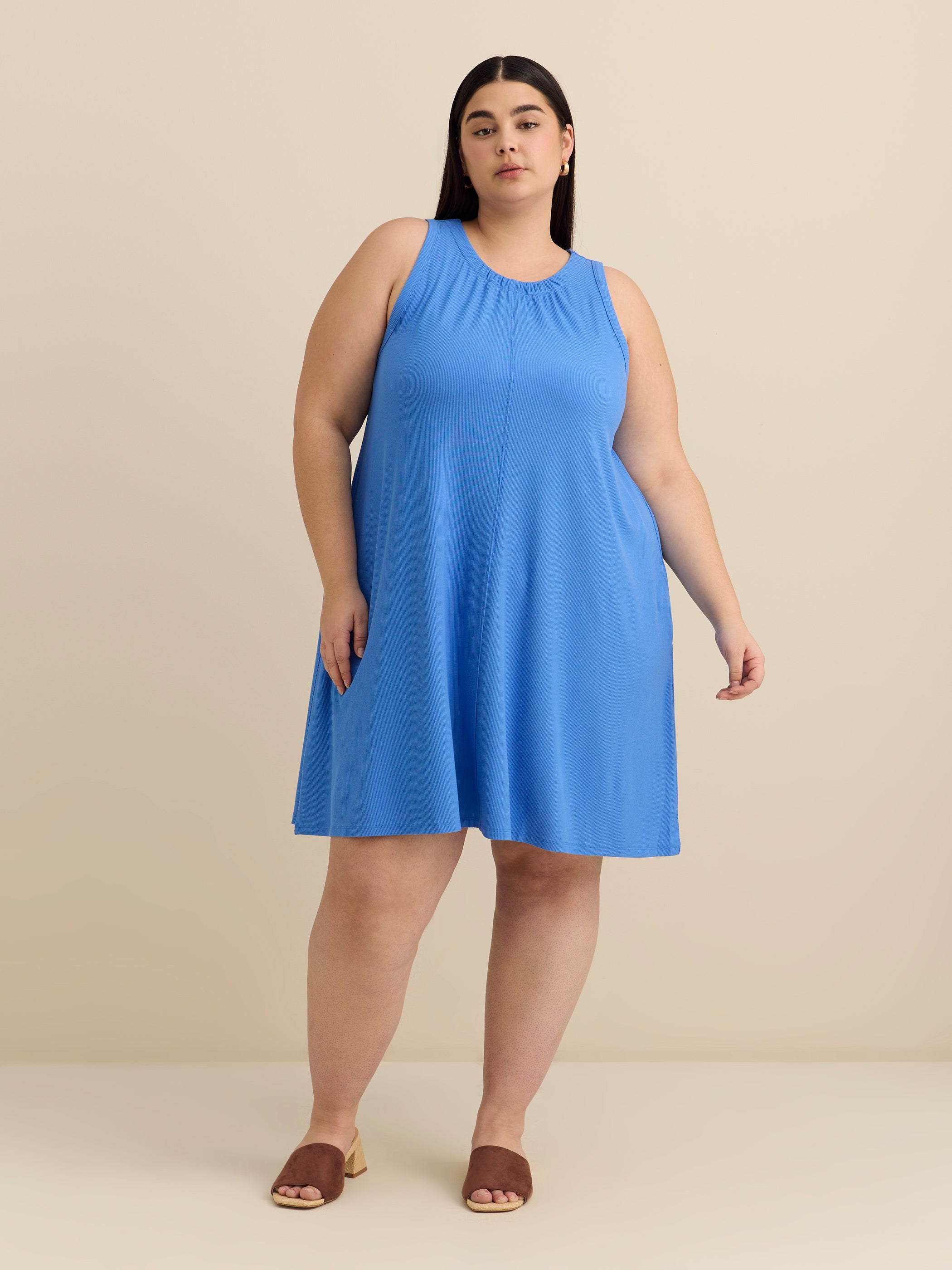 Responsible, Ribbed Sleeveless Halter Dress with Pockets