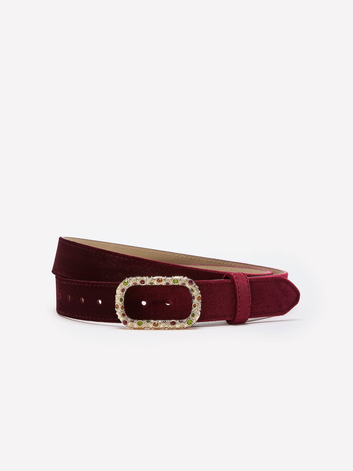 Dressy Velvet Belt with Coloured Crystal Buckle