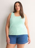 Scoop-Neck Embroidered Ribbed Knit Fitted Tank Top