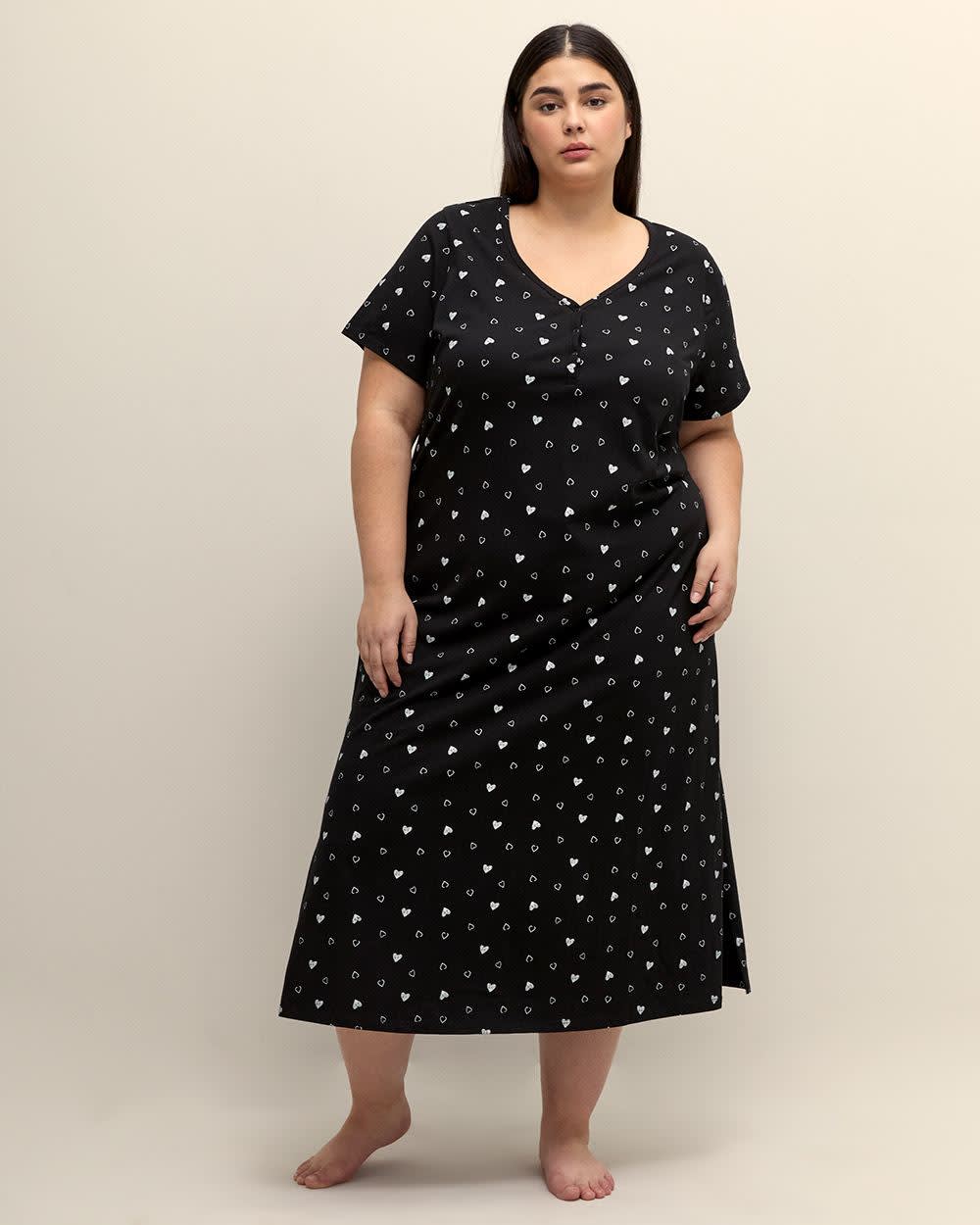 Chemise de nuit longue noire avec petits coeurs - ti Voglio