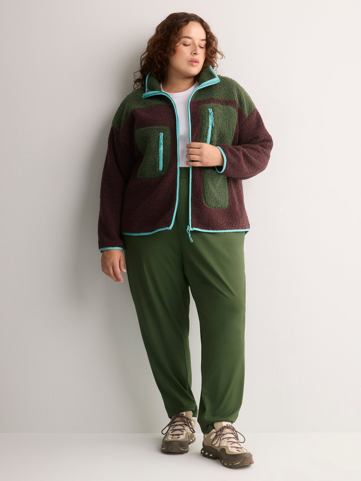 Brown Fashion Mock-Neck Sherpa Jacket - Active Zone
