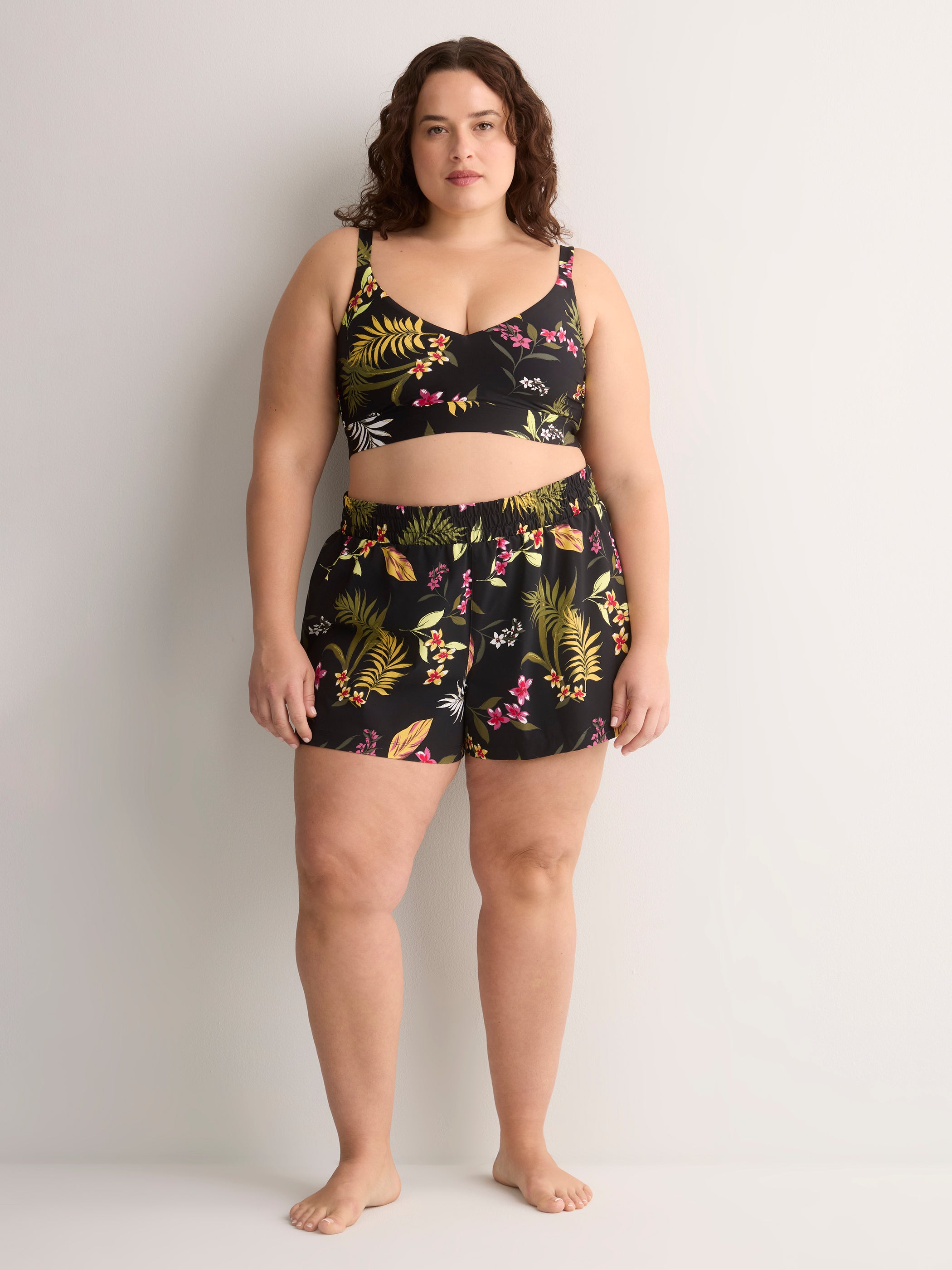 Black Floral Crop Bikini Top