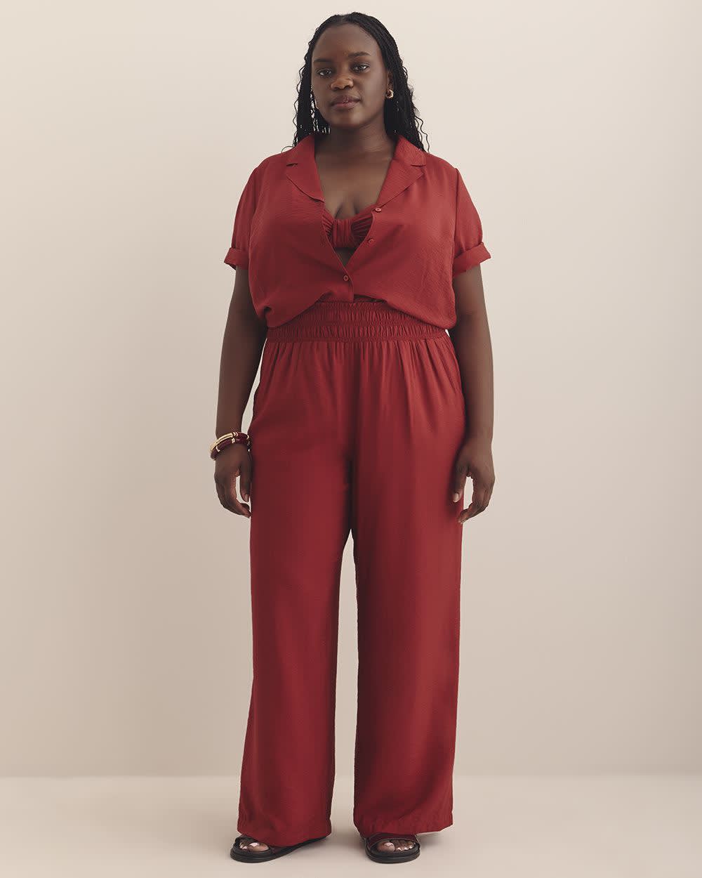 Chemisier court à manches courtes et col cranté