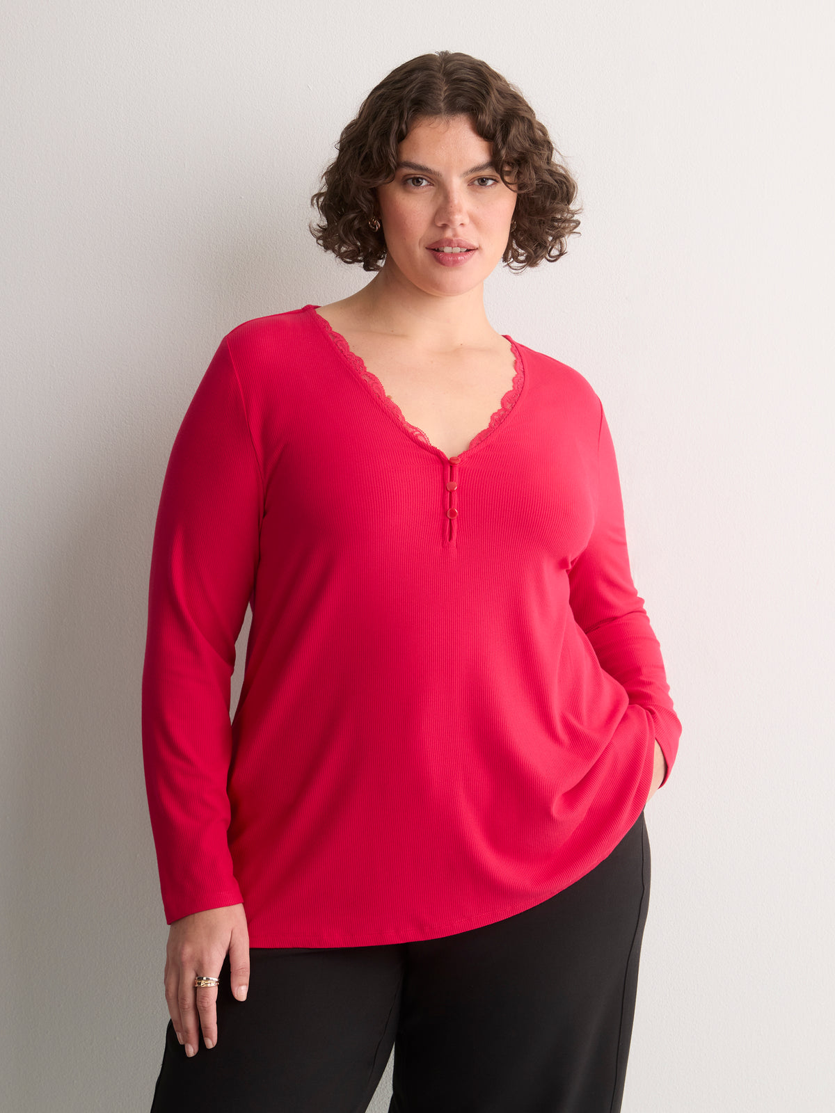 Responsible, Slight Swing Henley Rib Knit Top