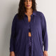 Dark Blue Buttoned-Down Pointelle Pyjama Shirt - tiVOGLIO