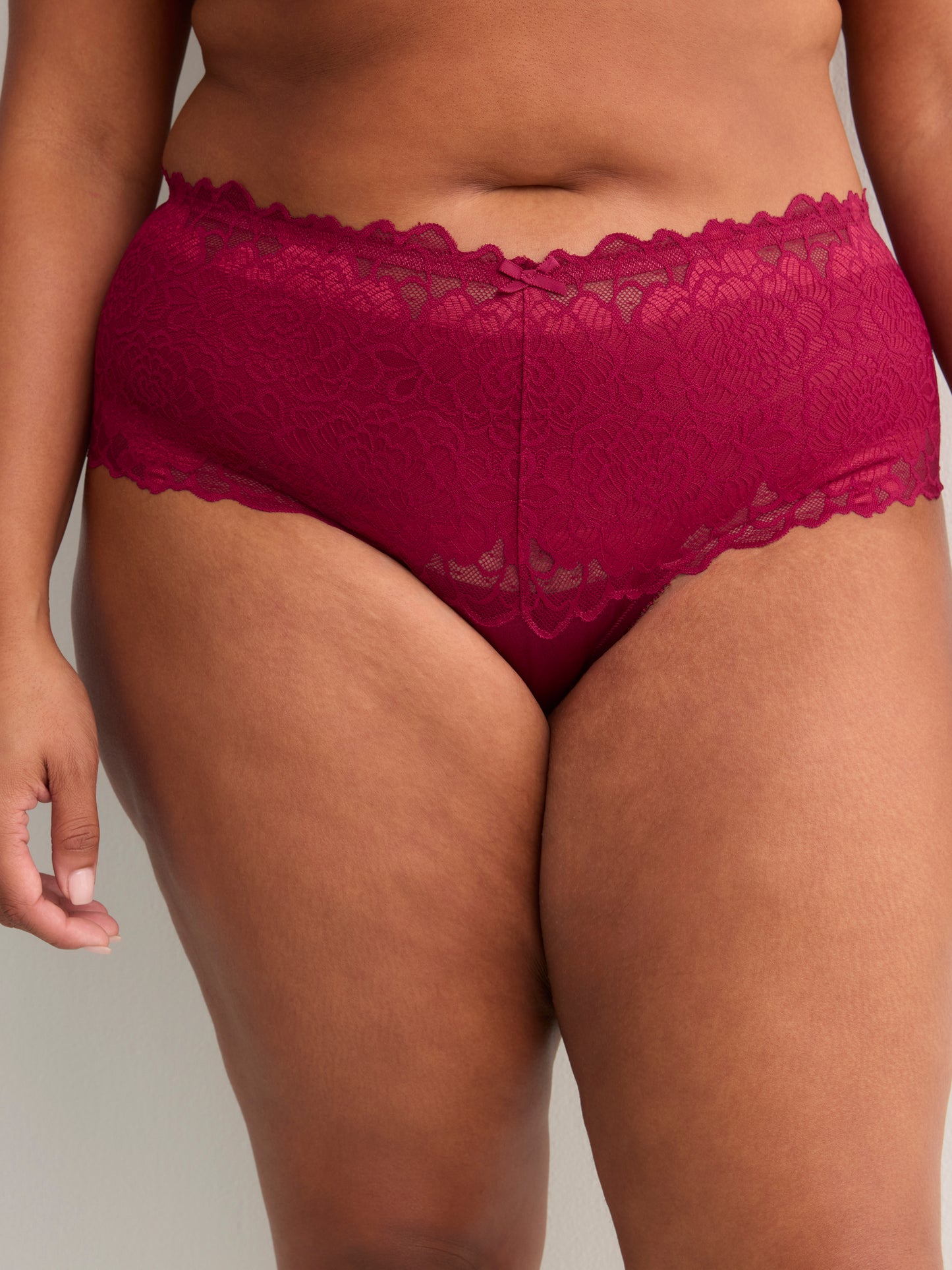 Red Microfibre Brief with Wide Lace Waistband - Déesse