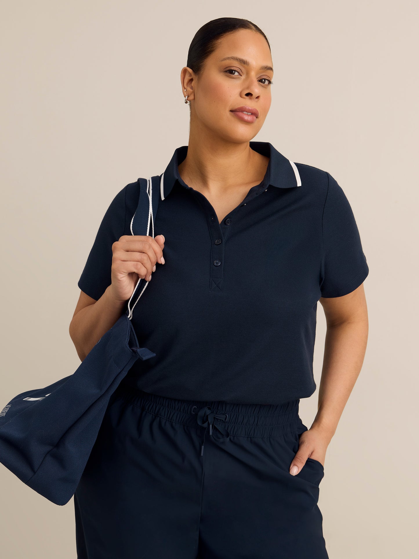 Short-Sleeve Pique Polo with Ribbed Collar - Active Zone