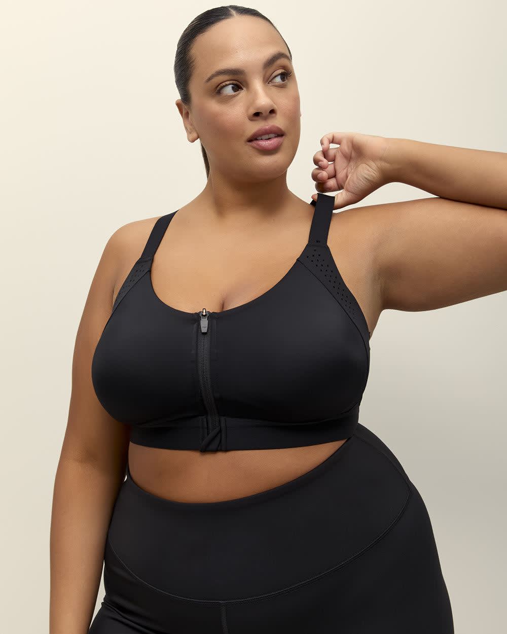 Black Wireless Medium Support Sports Bra with Front Zip Closure - Active Zone